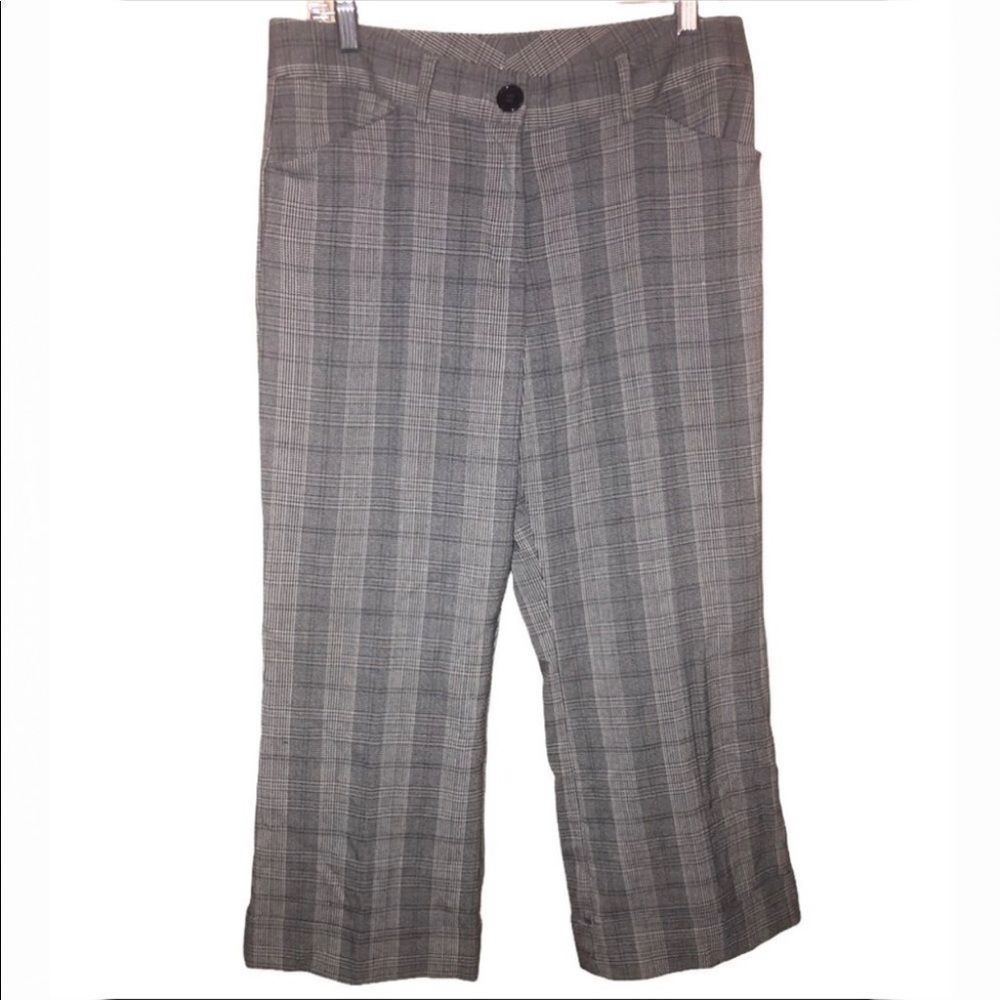 Ninety Black & Gray Plaid Dress Wide Leg Capris 8